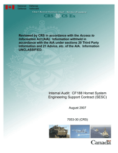 Internal Audit: CF188 Hornet System Engineering Support Contract