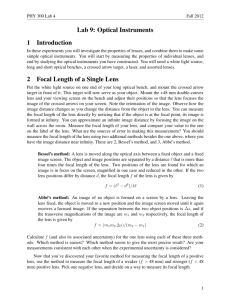 Lab 9: Optical Instruments 1 Introduction 2 Focal Length of a Single