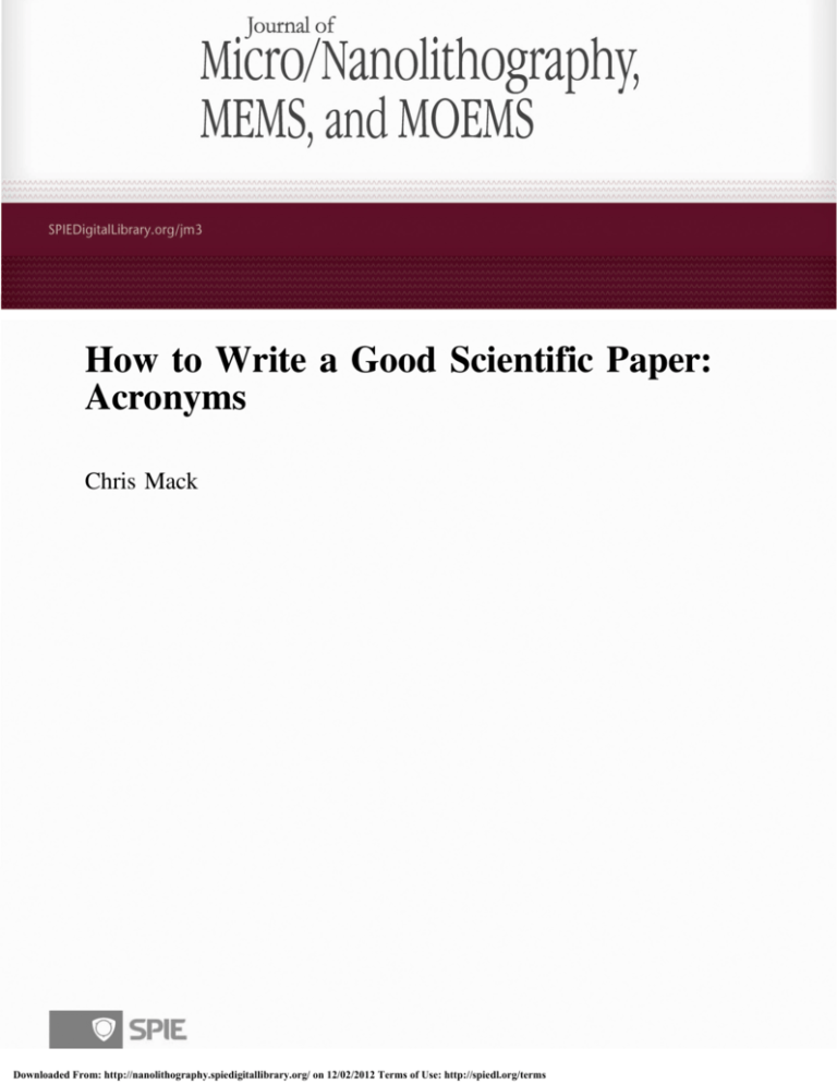 How To Write A Good Scientific Paper Acronyms