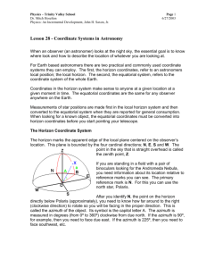 Lesson 28 - Coordinate Systems in Astronomy