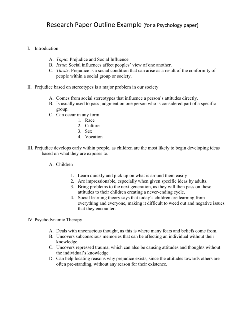 Definition Essay Psychology Research Paper Outline Example