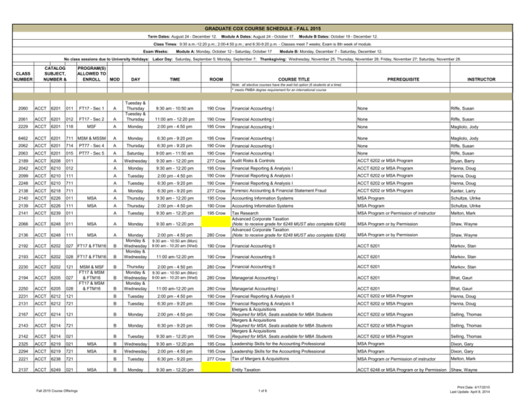 Fall 2015 Course Schedule
