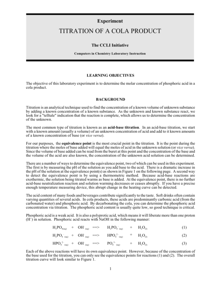 Titration Of A Cola Product