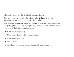 Market structure 1: Perfect Competition The perfectly competitive firm