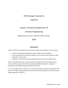 HYSYS Design Tutorial For CHEEϯϯϮ Queen's University