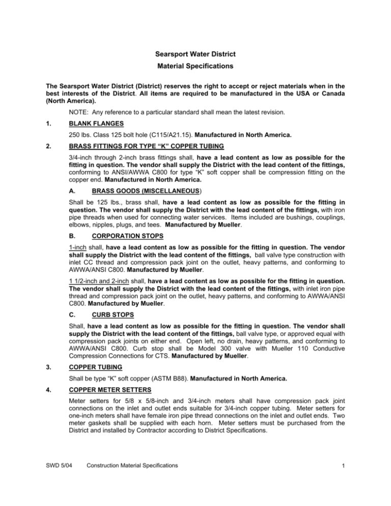 Materials Specifications