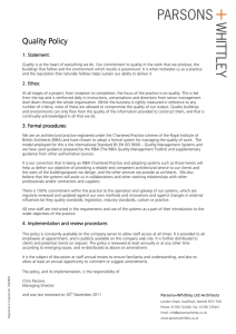 Quality Policy, 30-11-11 - Parsons & Whittley Limited