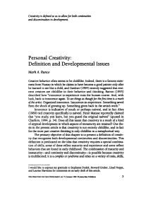 Personal creativity: Definition and developmental issues