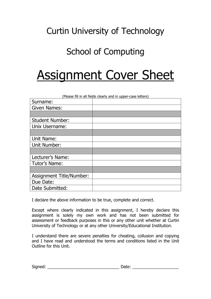 Assignment Cover Page Computing