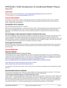 PHYC4230 / 5230 Introduction to Condensed Matter Physics