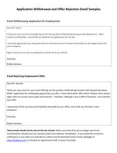 Application Withdrawal and Offer Rejection Email Samples