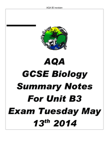 AQA GCSE Biology Summary Notes For Unit B3 Exam Tuesday May