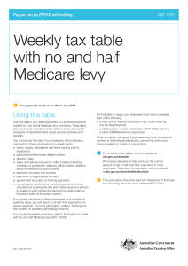Weekly tax table with no and half Medicare levy