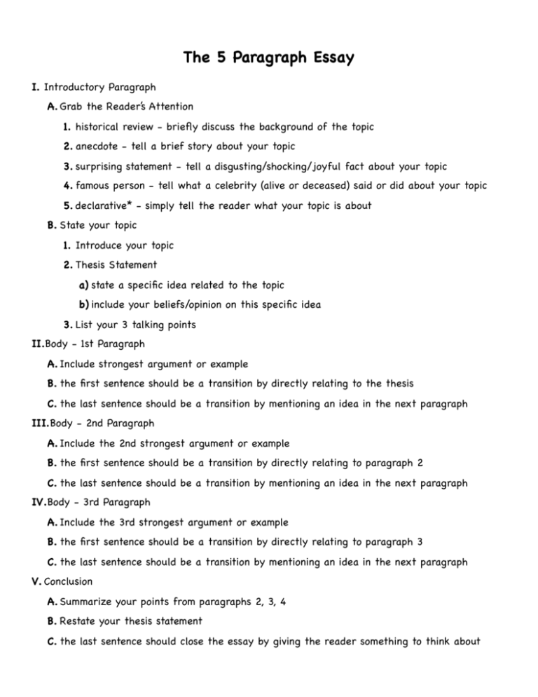 5 Paragraph Essay Outline
