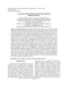 Assessment of Quality Management Practices Within the Healthcare