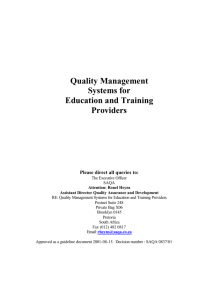 Quality Management Systems for Education and Training Providers