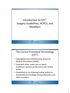 Introduction to CPT®, Surgery Guidelines, HCPCS, and Modifiers