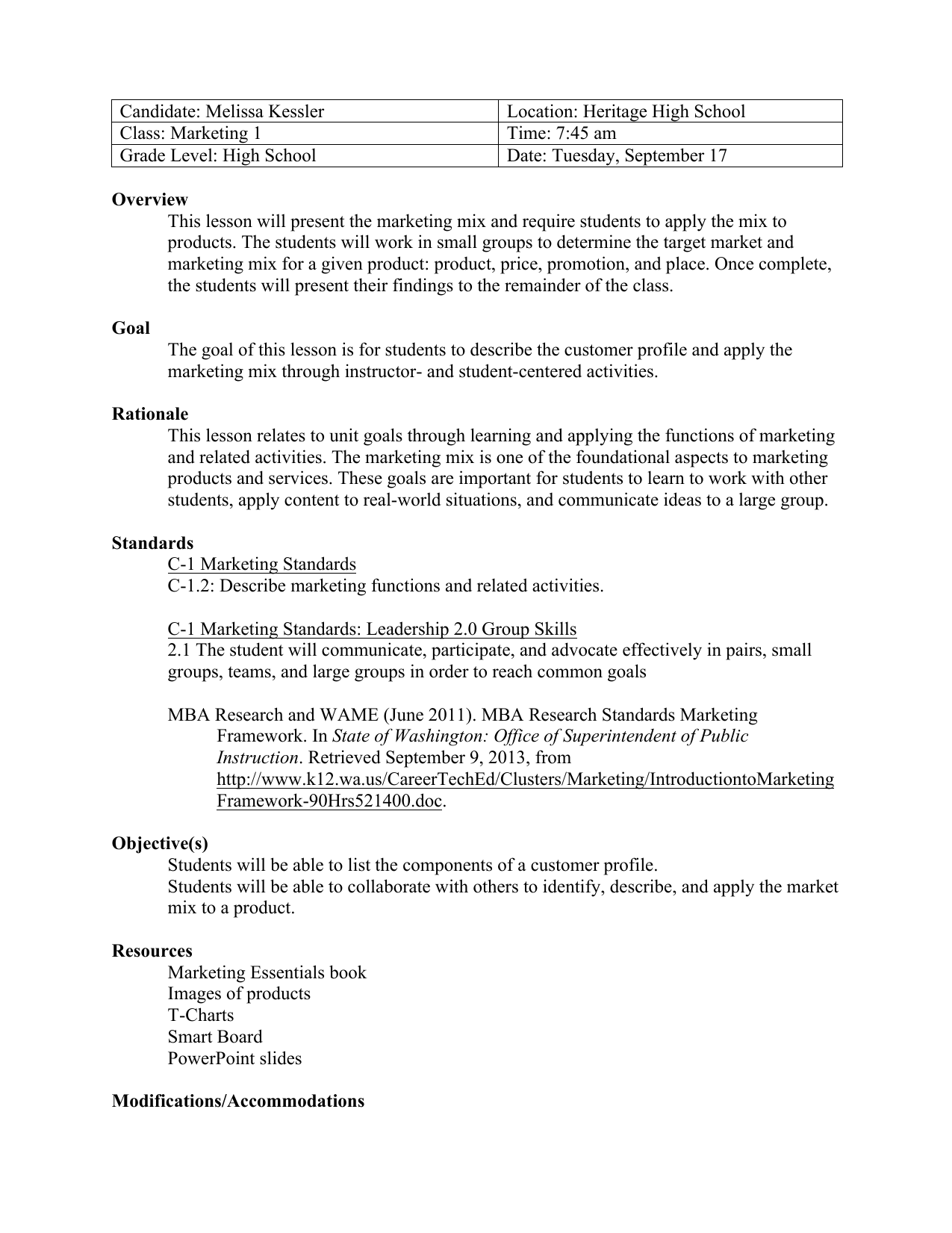 MBA Research - Standard/Instructional Area #