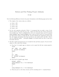 Robots and Part Picking Project Addenda