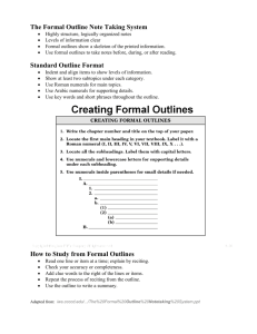 The Formal Outline Note Taking System Standard Outline Format