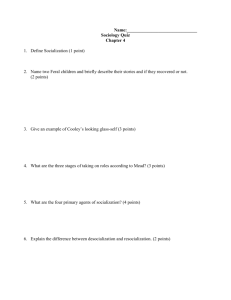 Name: Sociology Quiz Chapter 4 1. Define Socialization (1 point) 2