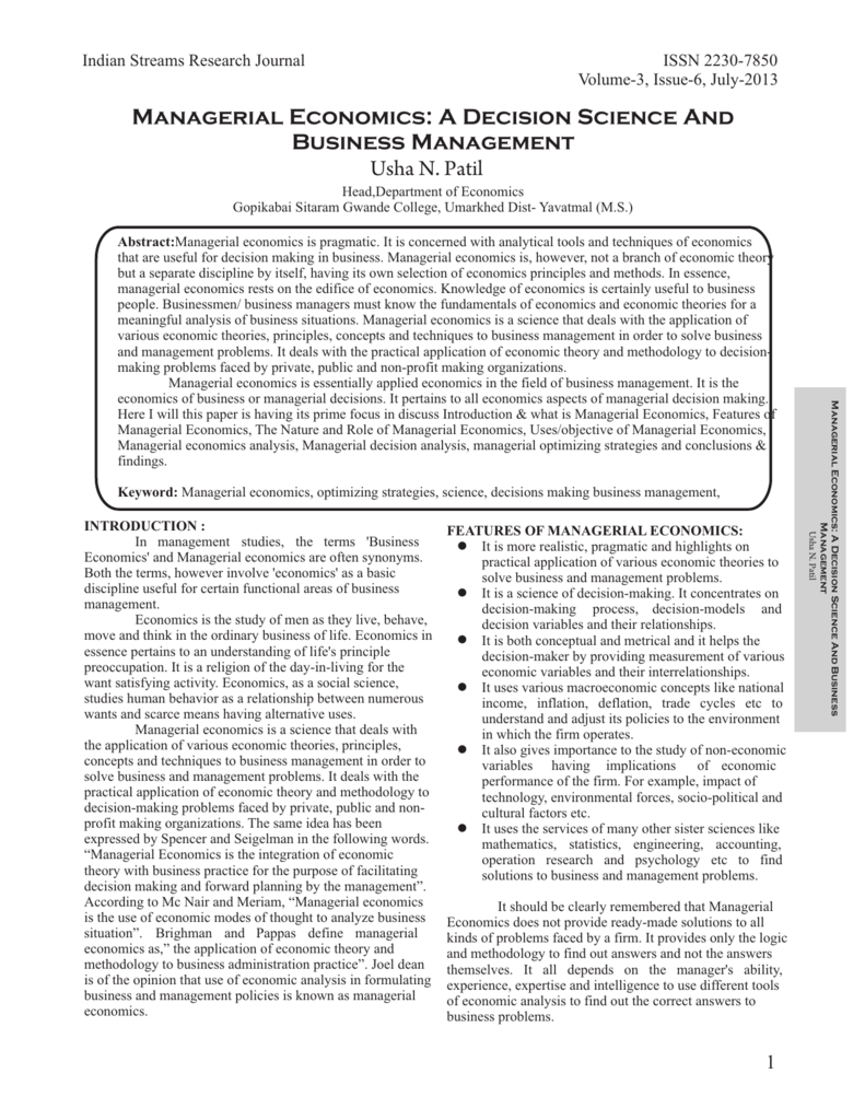 role of managerial economics in business decision making process