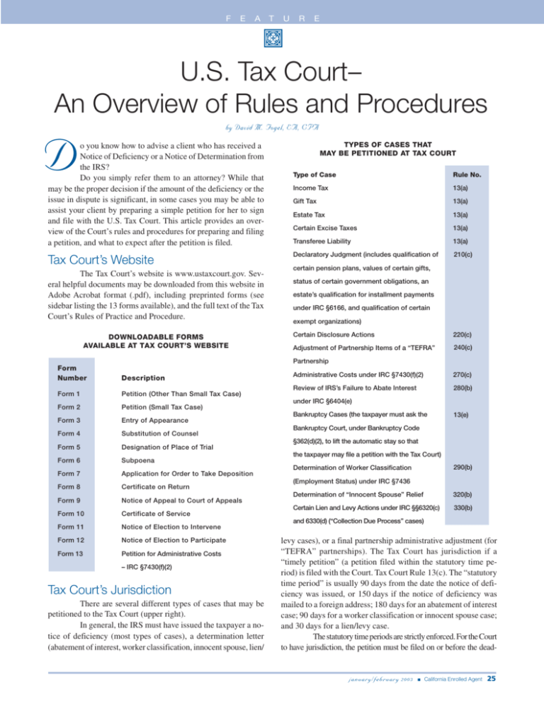 US Tax Court An Overview of Rules and Procedures