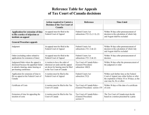 Reference Table for Appeals of Tax Court of Canada decisions