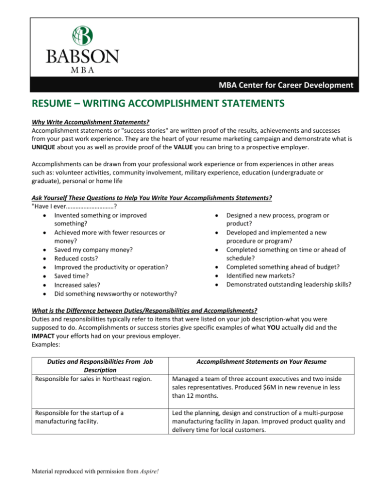 How To Write An Accomplishment Statement Accomplishment Career Www 