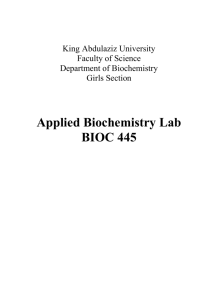 Applied Biochemistry Lab BIOC 445