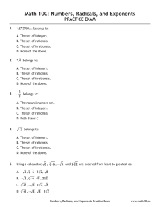 Numbers, Radicals, and Exponents Practice Exam