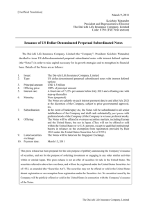 Issuance of US Dollar-Denominated Perpetual Subordinated Notes
