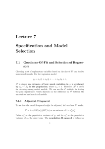 Lecture 7 Specification and Model Selection