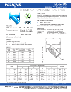 SPECIFICATION SUBMITTAL SHEET Model FS