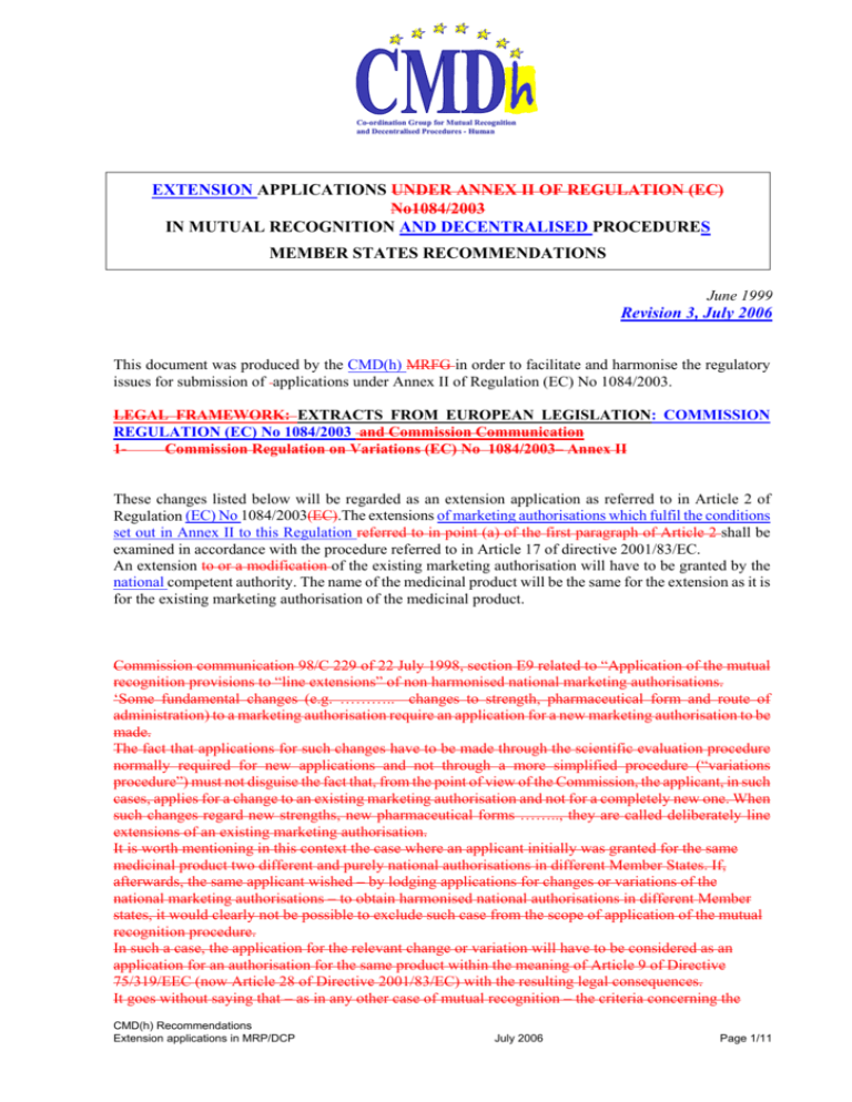 EXTENSION APPLICATIONS UNDER ANNEX II OF REGULATION