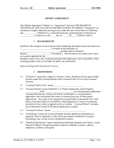 Option Agreement with Stanford - Office of Technology Licensing