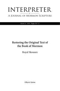 Restoring the Original Text of the Book of Mormon