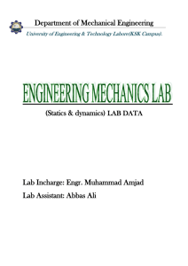 Department of Mechanical Engineering (Statics