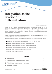 Integration as the reverse of differentiation