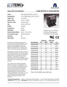 ALRB-002TBC to ALRB-080TBC Acme AC Line Reactor *Motor HP