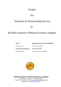 Tender For Sanitation & Housekeeping Services at,AIIMS Jodhpur