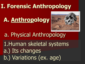 I. Forensic Anthropology A. Anthropology a. Physical Anthropology 1