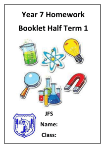 Year 7 Homework Booklet Half Term 1
