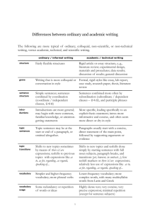 Differences between ordinary and academic writing