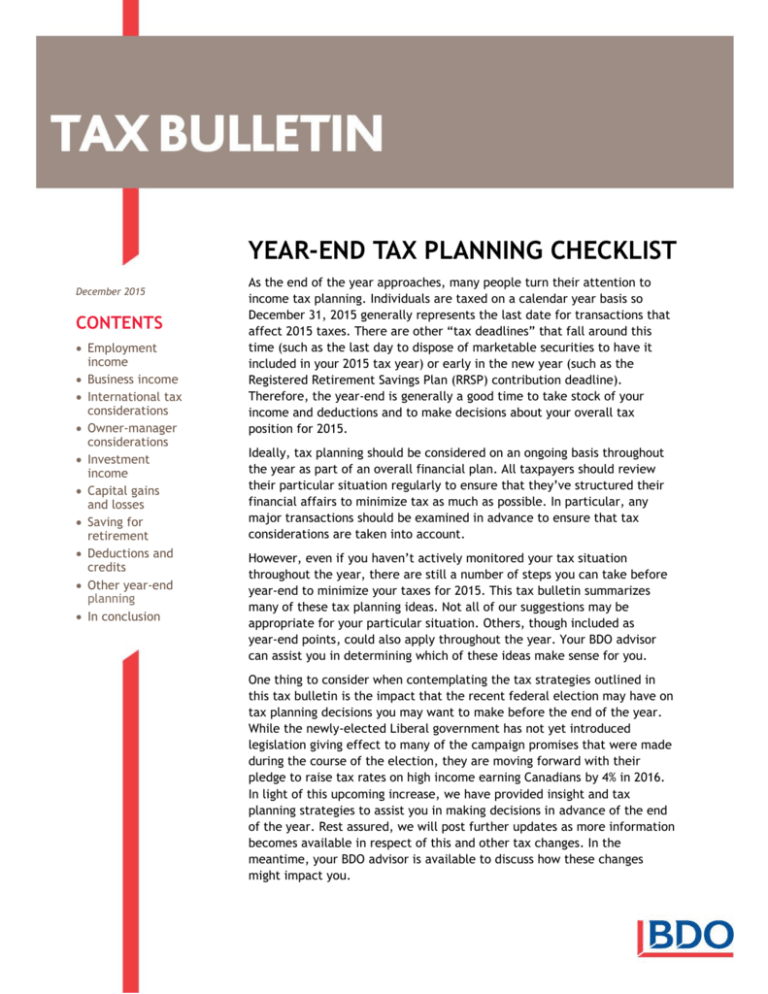 YearEnd Tax Planning Checklist