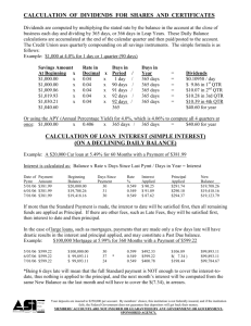 CALCULATION OF DIVIDENDS FOR SHARES AND