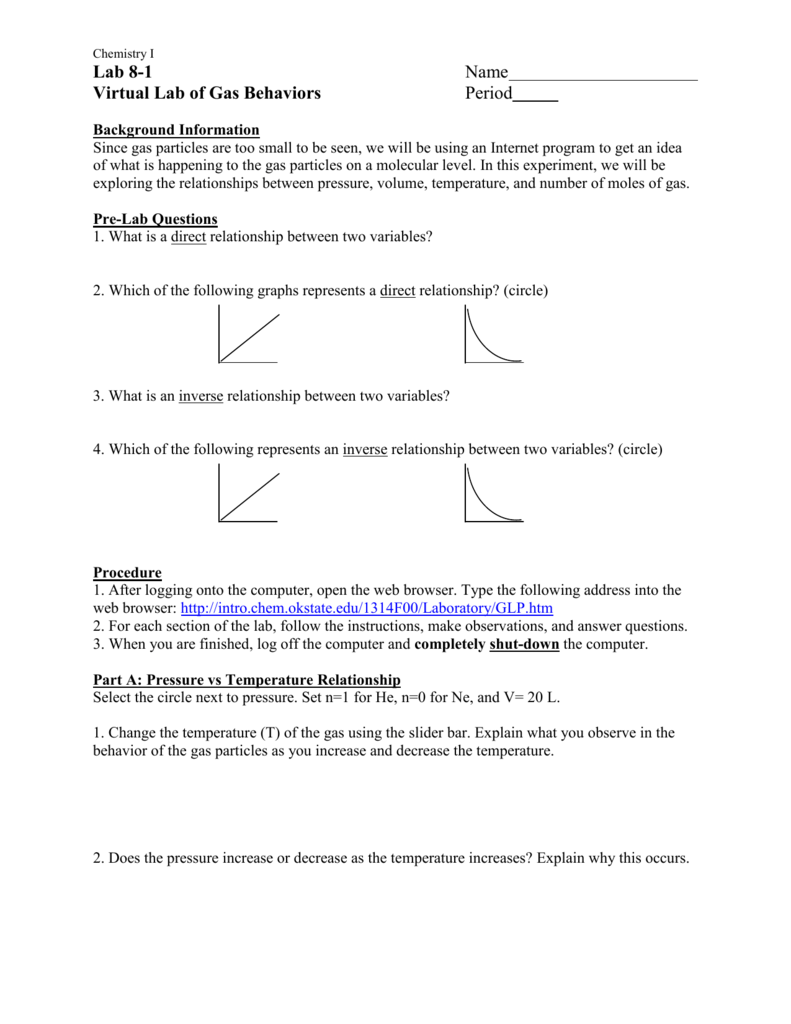 Virtual Lab of Gas Behaviors Regarding Gas Variables Worksheet Answers