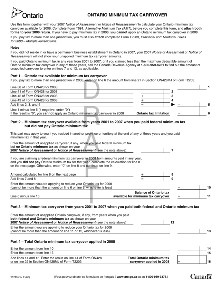 Ontario Minimum Tax Carryover