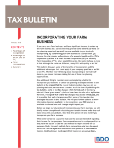 Tax Bulletin - Incorporating Your Farm Business