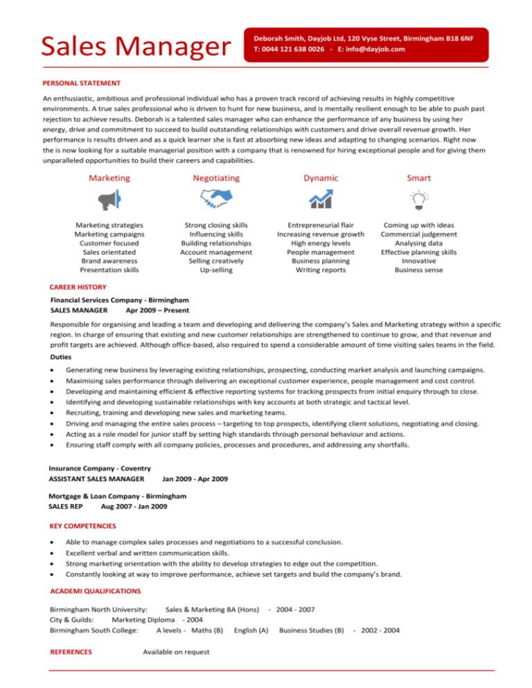 Sales Manager Resume Pdf